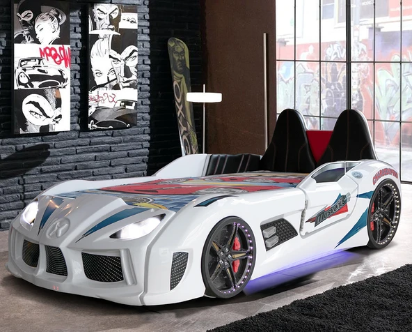Arabalı Yatak, Audi Koltuklu Full Ledli Arabalı Yatak + 1 Adet Comfort Yatak  Beyaz ürün görseli 1
