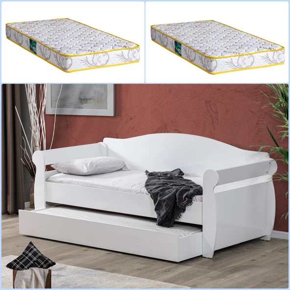 Yavrulu Karyola, Taht Yavrulu Yatak + 2 Adet Comfort Yatak  Beyaz 90 x 200 ürün görseli 1