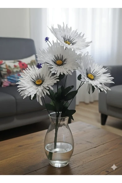 YASİMA 7 dallı 50 cm büyük beyaz papatya ev dekor saksı vazo YILBAŞI ürün görseli 1