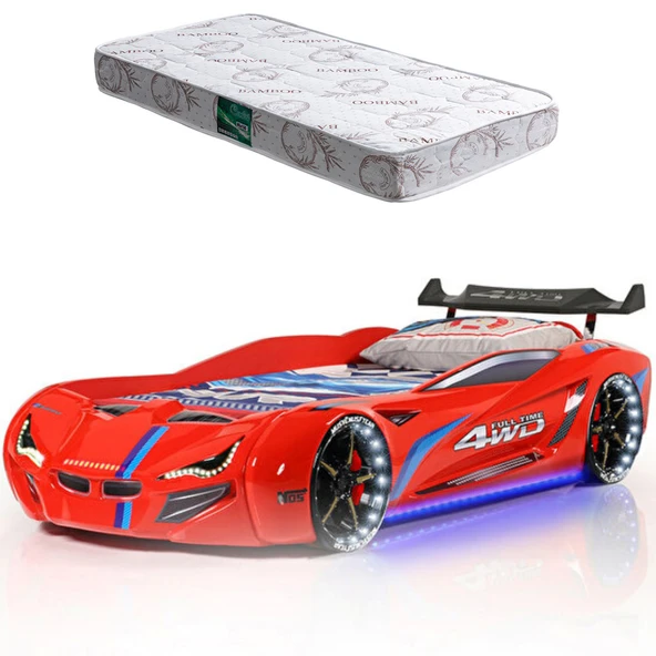 Arabalı Yatak, Mercedes Rüzgarlıklı Full Ledli Arabalı Yatak + 1 Adet Comfort Yatak  Kırmızı ürün görseli 1