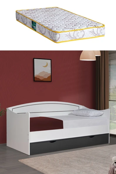 Karyola, Soft Çekmeceli Karyola 90x200 - 1 Adet Comfort Yatak  Beyaz-Gri 90 x 200 ürün görseli 1