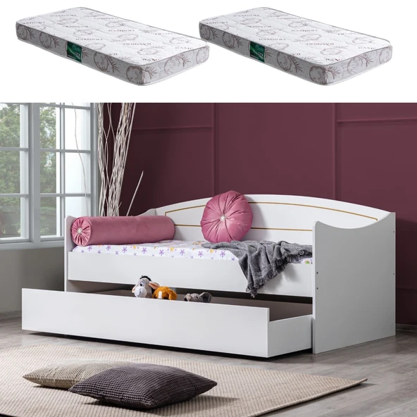 Yavrulu Karyola, Akasya Yavrulu Yatak - Beyaz 2 Adet Comfort Yatak  Beyaz 90 x 200 ürün görseli 1