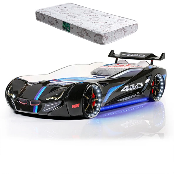 Arabalı Yatak, Mercedes Rüzgarlıklı Full Ledli Arabalı Yatak + 1 Adet Comfort Yatak  Siyah ürün görseli 1