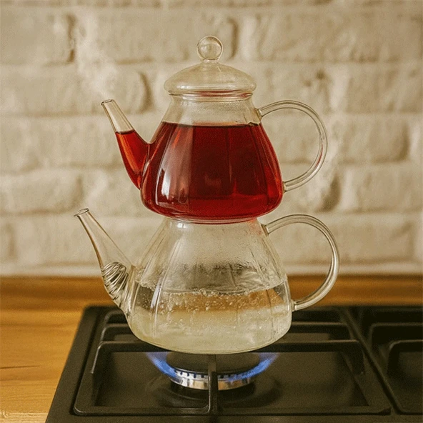 Tiny 400+800ml Borosilikat Cam Demlik, Isıya Dayanıklı Cam Kapaklı, Metal Süzgeçli Çaydanlık ürün görseli 1