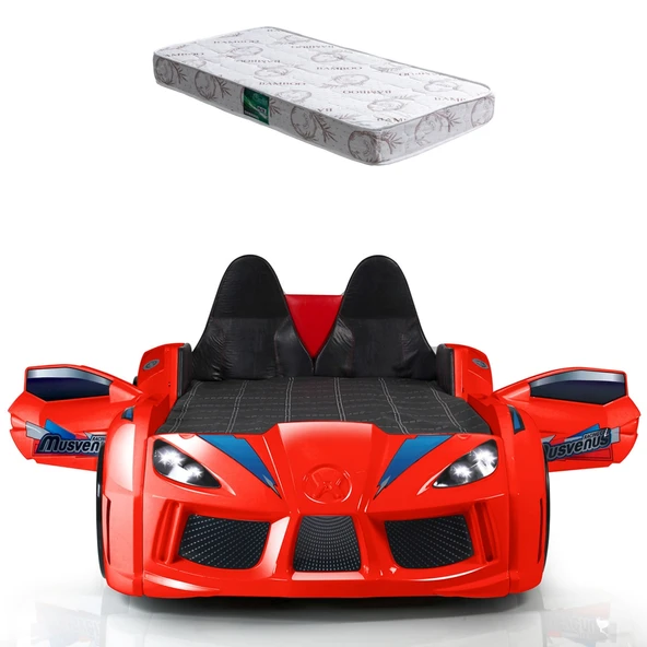 Arabalı Yatak, Audi Koltuklu Full Ledli Arabalı Yatak + 1 Adet Comfort Yatak  Kırmızı ürün görseli 1