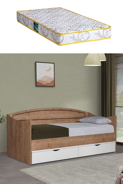 Karyola, Soft Çekmeceli Karyola 90x200 - 1 Adet Comfort Yatak  Ceviz-Beyaz 90 x 200 ürün görseli 1
