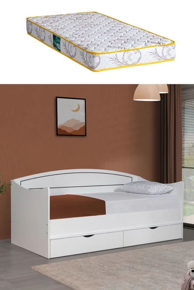 Karyola, Soft Çekmeceli Karyola 90x200 - 1 Adet Comfort Yatak  Beyaz- 90 x 200 ürün görseli 1