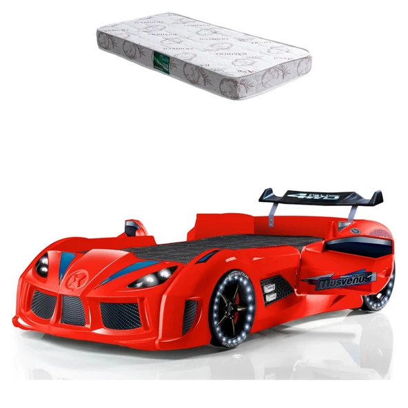 Arabalı Yatak, Audi Rüzgarlıklı Full Ledli Arabalı Yatak + 1 Adet Comfort Yatak  Kırmızı ürün görseli 1