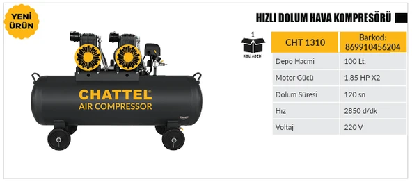 CHATTEL 100 LİTRE YAĞSIZ HAVA KOMPRESÖRÜ CHT1310 ürün görseli 1