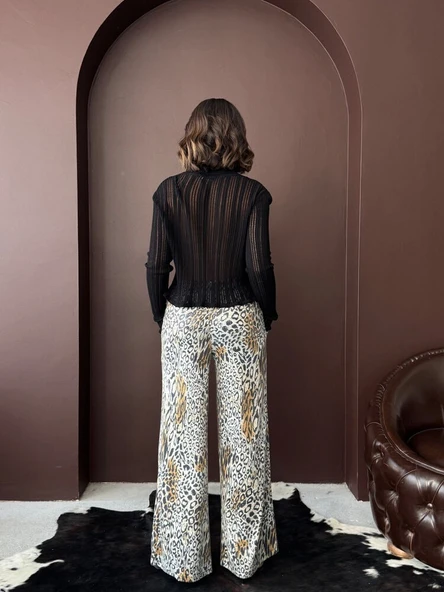 Leopar Desenli Payetli Wide-Leg Pantolon ürün görseli 1