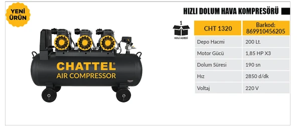 CHATTEL 200 LİTRE YAĞSIZ HAVA KOMPRESÖRÜ 6HP CHT1320 ürün görseli 1