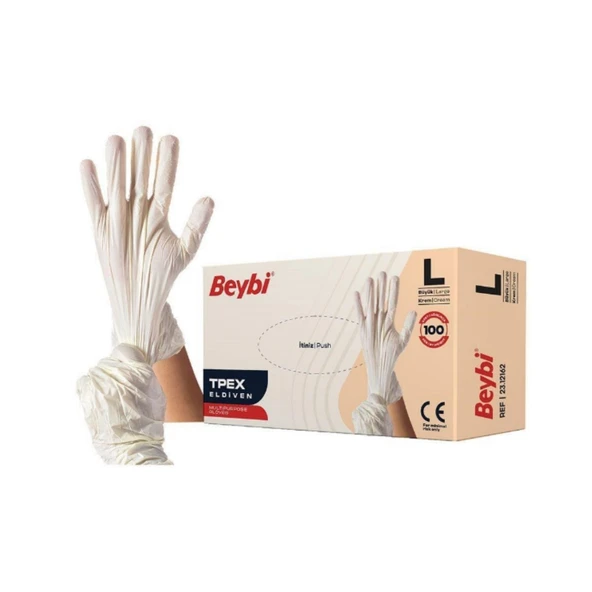 Beybi Tpex Eldiven Krem Large 100'lü ürün görseli 1