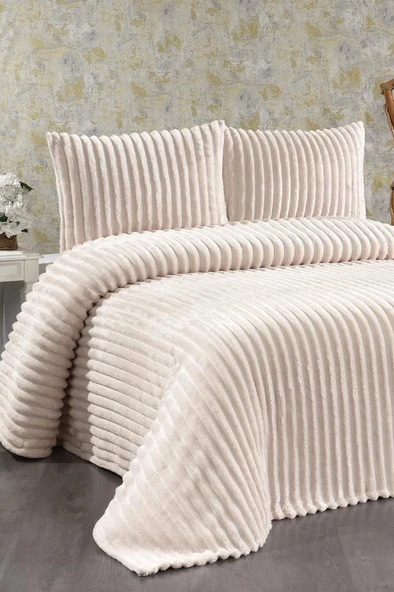 Granada Peluş Çift Kişilik Yatak Örtüsü Krem ürün görseli 1