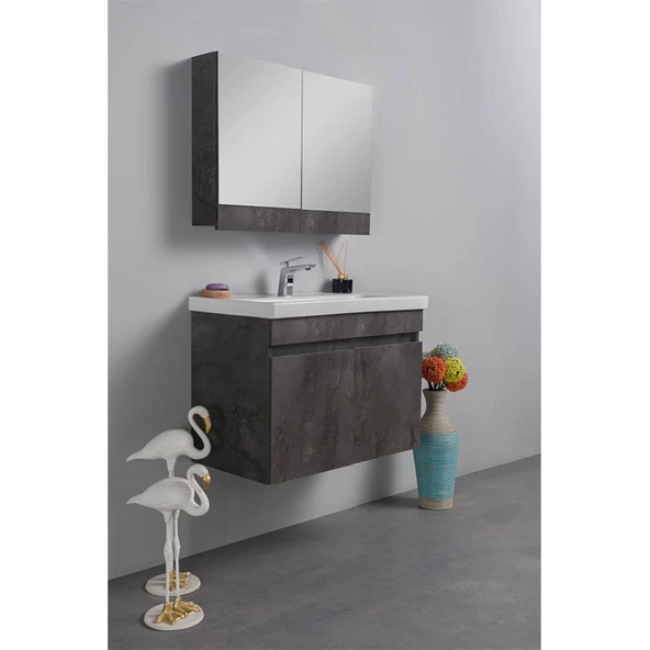 Livea Marmol Banyo Dolabı Seti Beton Gri 80 cm ürün görseli 1