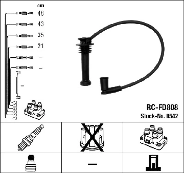 Ford Bujı Kablosu - Rc-Fd808(takım) - Ngk 8542 ürün görseli 1