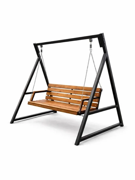 Metal Bahçe Salıncak 3 Kişilik Metal Gövdeli Ahşap 3 Kişilik Bahçe Balkon Teras Salıncağı 150x200 cm ürün görseli 1