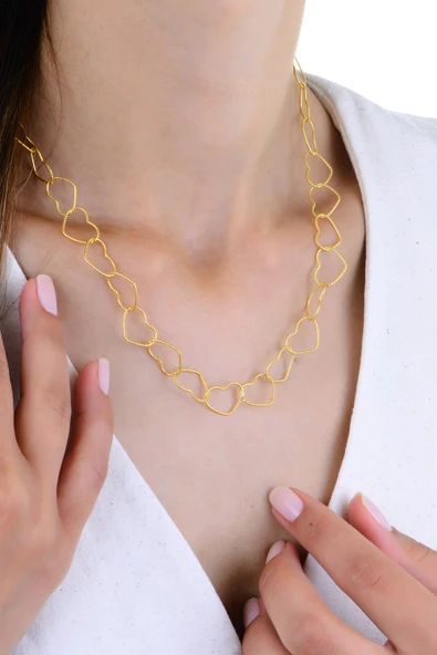 Gümüş altın yaldızlı iç içe geçmeli sonsuz kalp zinciri kolye SGTL12950GOLD ürün görseli 1
