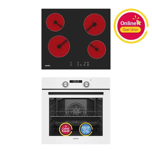 Simfer 4 Fonksiyon Trend Dijital Beyaz Power Turbo Elektrikli 2'li Ankastre Set (Fırın + Elektrikli Ocak) ürün görseli 1