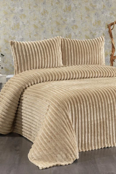 Granada Peluş Çift Kişilik Yatak Örtüsü Cappucino ürün görseli 1