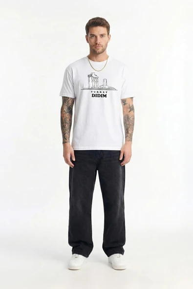 Erkek Bisiklet Yaka %100 Pamuk Didim Baskılı Kısa Kollu T-shirt ürün görseli 1