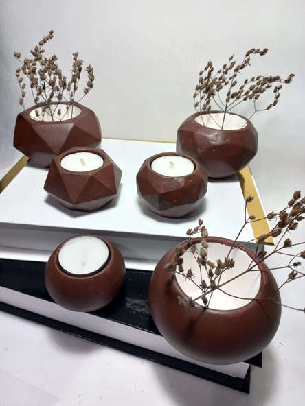 Chocolate Kahve Ev ve Ofis Aksesuarı Sukulent/Kaktüs Saksı, Mumluk Set Dekoratif Obje 6 Parça ürün görseli 1