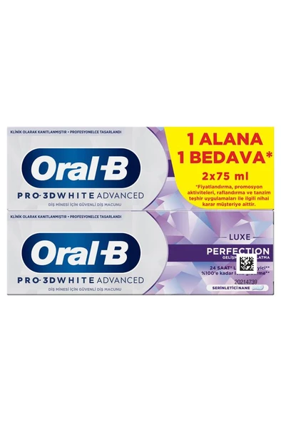 Oral-B Pro 3D White Advanced Luxe Perfection Diş Macunu 2 x 75 ml ürün görseli 1