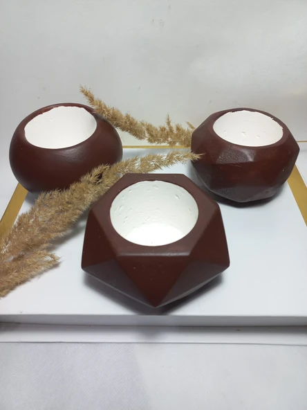 Dekoratif Chocolate Kahve Saksı 3'lü Set - Kaktüs/Sukulent Saksısı,Çiçeklik Seti ürün görseli 1