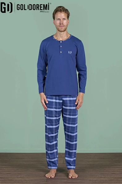 Gd Goldoremi Erkek Düğmeli Yaka Ekoseli Uzun Kollu Pijama Takım ürün görseli 1