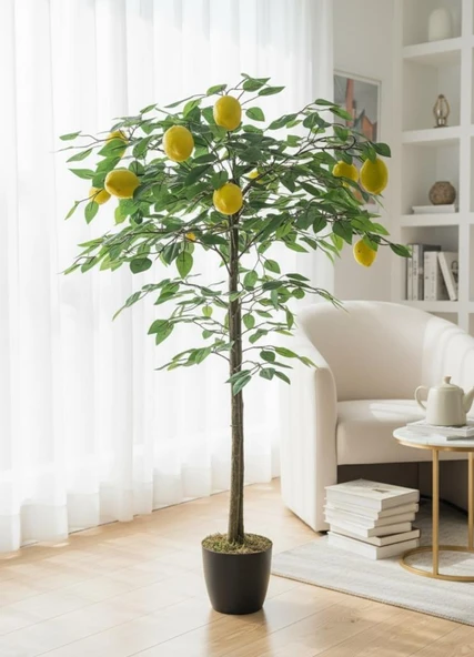 Yapay Limon Ağacı 100cm 12 Limonlu Doğal Görünümlü Siyah Plastik Saksılı Yapay Ağaç ürün görseli 1