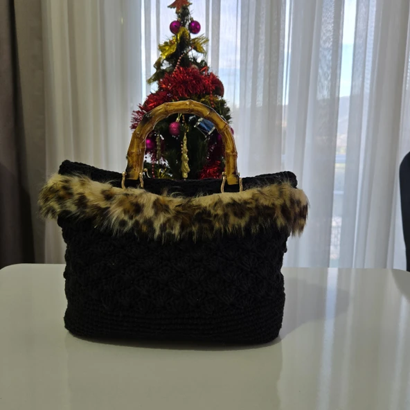 MAKROME İPTEN LEOPAR DETAYLI KOLAY ÖRGÜ ÇANTA ürün görseli 1
