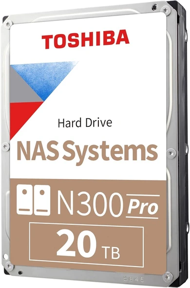 Toshiba N300 PRO 20TB Büyük Ölçekli İş NAS (24 Bölmeye kadar) 3,5 İnç Dahili Sabit Sürücü - 300 TB/Yıl'a Kadar İş Yükü Oranı CMR SATA 6 Gb/s 7200 RPM 512 MB Önbellek - HDWG62AXZSTB ürün görseli 1