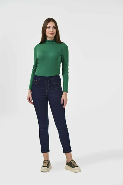 Tolga Saraçoğlu Minimalist Midi Jean Pantolon - Yüksek Bel Esnek ürün görseli 1