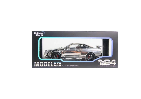 Hobbiez World Nissan Skyline GT-R R34 Shinny Colors Gri 1/24 Model Araba ürün görseli 1
