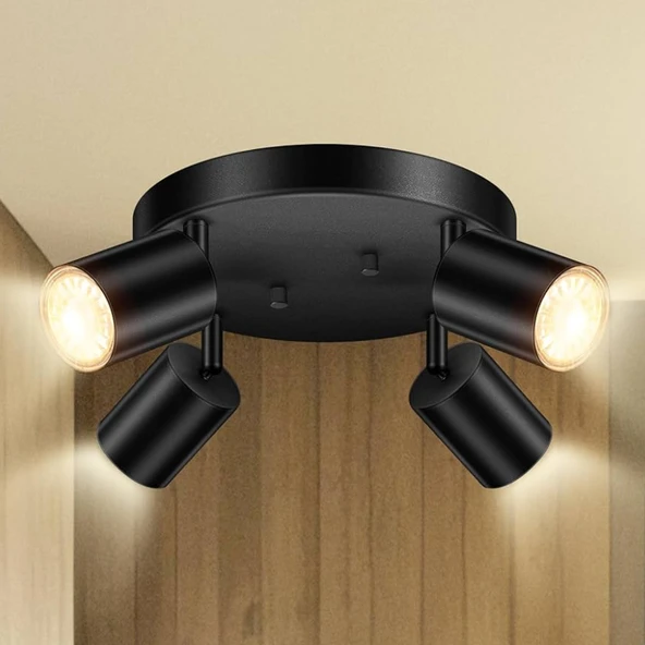 Rsylight Metal Siyah Retro Dekoratif Modern 4 Lü Led Spot 180 Derece Mafsallı Beyaz Ampullü ürün görseli 1