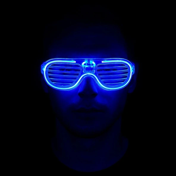 Mavi Led Işıklı Parti Gözlüğü - Neon Glow Şerit Gözlük 3 Modlu ürün görseli 1