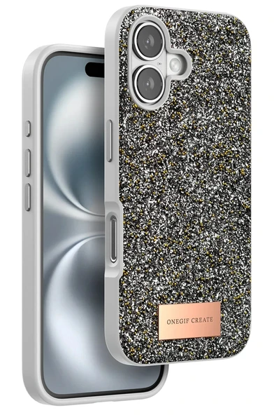 iPhone 16 Bright Simli Kapak - Gümüş-(5796) ürün görseli 1