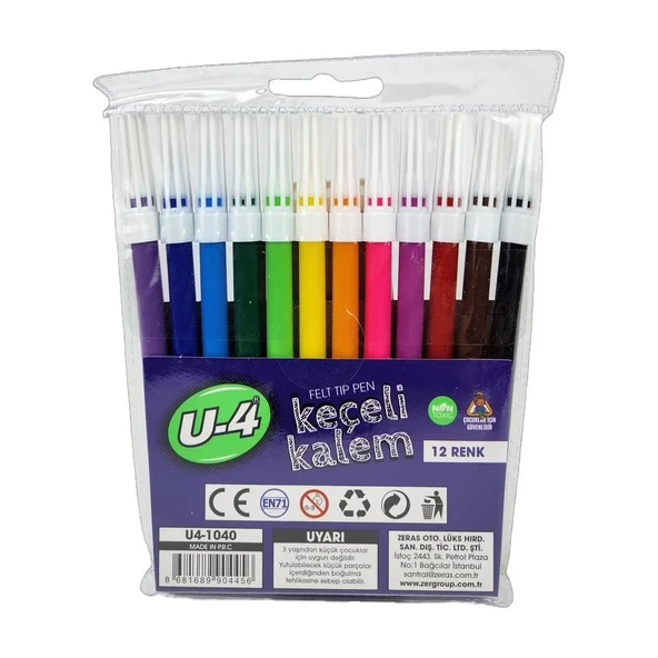 U-4 Keçeli Kalem 12 Renk - Resim 2