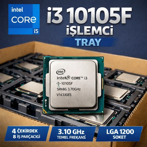 Intel i3-10105F Dört Çekirdek 3.70 GHz Kutusuz Fansız İşlemci ürün görseli 1