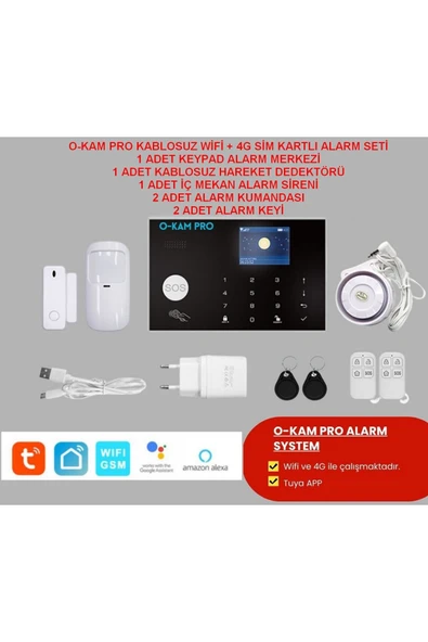 O-KAM 3030 WİFİ + 4G SİM KARTLI ALARM SETİ (KEYPAD+1PIR+2KUMANDA+1 İÇ SİREN+1MANYETİK) ürün görseli 1