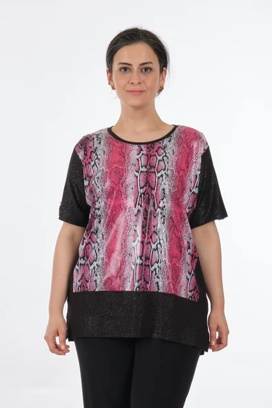 Twomail Oversize Yılan Desenli Kadın T-Shirt Kısa Kol Günlük ürün görseli 1