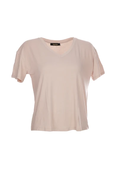 Ysatis V Yaka Oversize Minimalist Kadın Bluz - Kısa Kol - Günlük ürün görseli 1