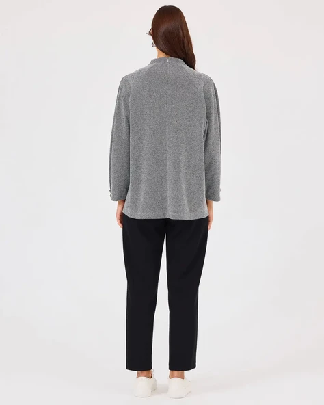 dik yaka düğme detaylı sweatshirt Scl - Resim 5