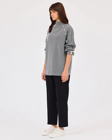 dik yaka düğme detaylı sweatshirt Scl - Resim 3