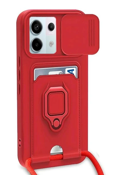 Xiaomi Redmi Note 13 Pro 5G Kılıf Zuma Kartvizitli Yüzüklü Silikon - Kırmızı-(5796) ürün görseli 1