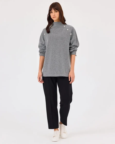 dik yaka düğme detaylı sweatshirt Scl - Resim 2