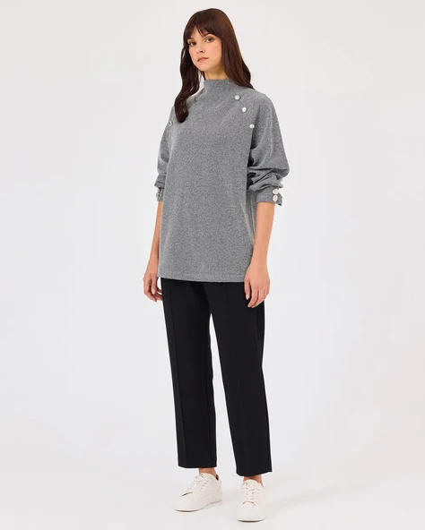 dik yaka düğme detaylı sweatshirt Scl ürün görseli 1