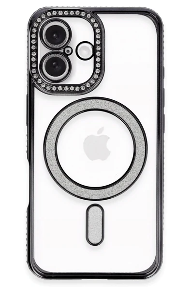 iPhone 16 Plus Kılıf Joke Simli Magneticsafe Kılıf - Siyah-(5796) ürün görseli 1