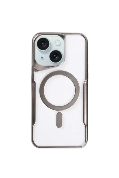 iPhone 15 Plus Kılıf Boyi Magsafe Silikon Kapak - Titan Gri-(5796) ürün görseli 1