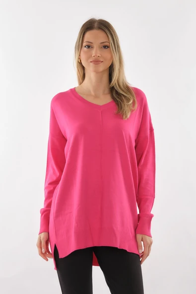 Vedi Oversize V Yaka Uzun Kol Midi Tunik - Günlük Şıklık ürün görseli 1