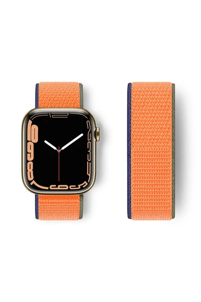 Apple Watch 38mm Hasırlı Cırtcırtlı Kordon - Lacivert-Turuncu-(5796) ürün görseli 1